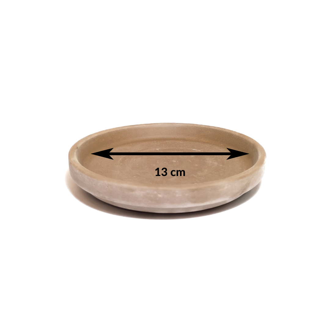 Terracotta brown drip tray for kokedama plants 13cm
